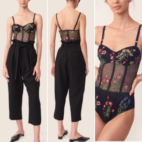 Allen Schwartz Black Mesh Floral Embroidered Bodysuit - Picture 12 of 12